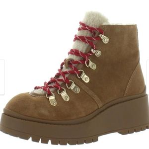 Aqua Miranda Combat Boots Suede Lace Up Cognac/Natural size 8